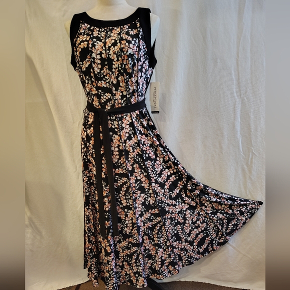 Perceptions Dresses & Skirts - Perceptions Black and Coral Floral Sleeveless Midi Dress. NEW